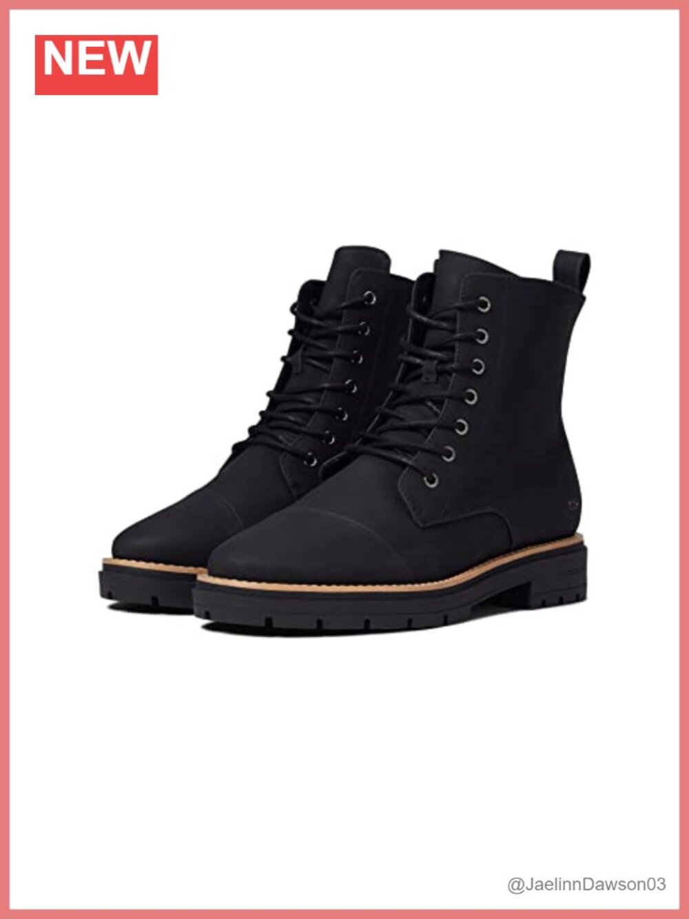 TOMS Alaya Lace-Up Lug Boot Faux Leather Memory Foam Ankle Combat